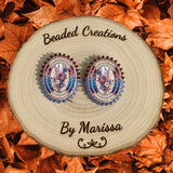 Mauve and Blue Wooden Cab Earrings