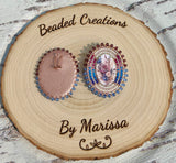 Mauve and Blue Wooden Cab Earrings