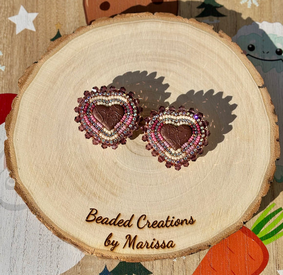 Mauve Pink Heart Earrings