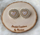 White Opal Heart Earrings