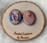Mauve and Blue Wooden Floral Cab Earrings
