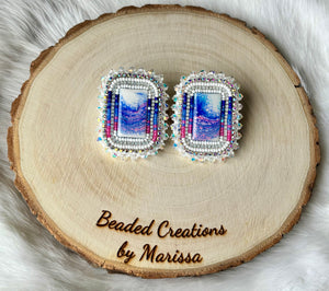Blue and Pink Rectangle Earrings