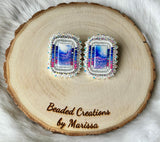 Blue and Pink Rectangle Earrings