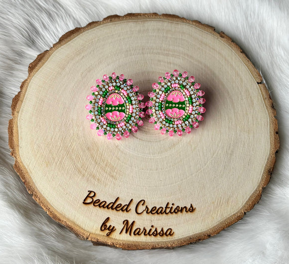 Pink and Green Egg Earrings