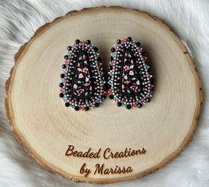 Black Floral Cab Earrings