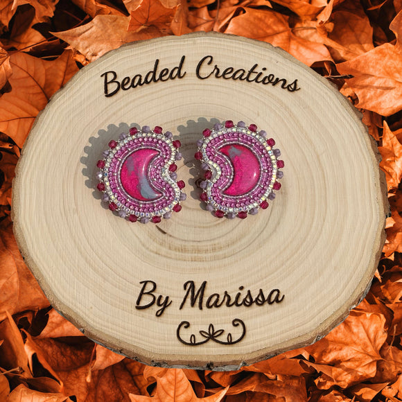 Pink and Mauve Moon Earrings
