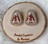 Neutral Wooden Floral Cab Earrings