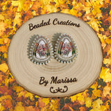 White Floral Wooden Cab Earrings