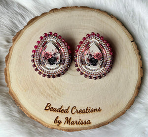 Pink and Mauve Wooden Floral Earrings